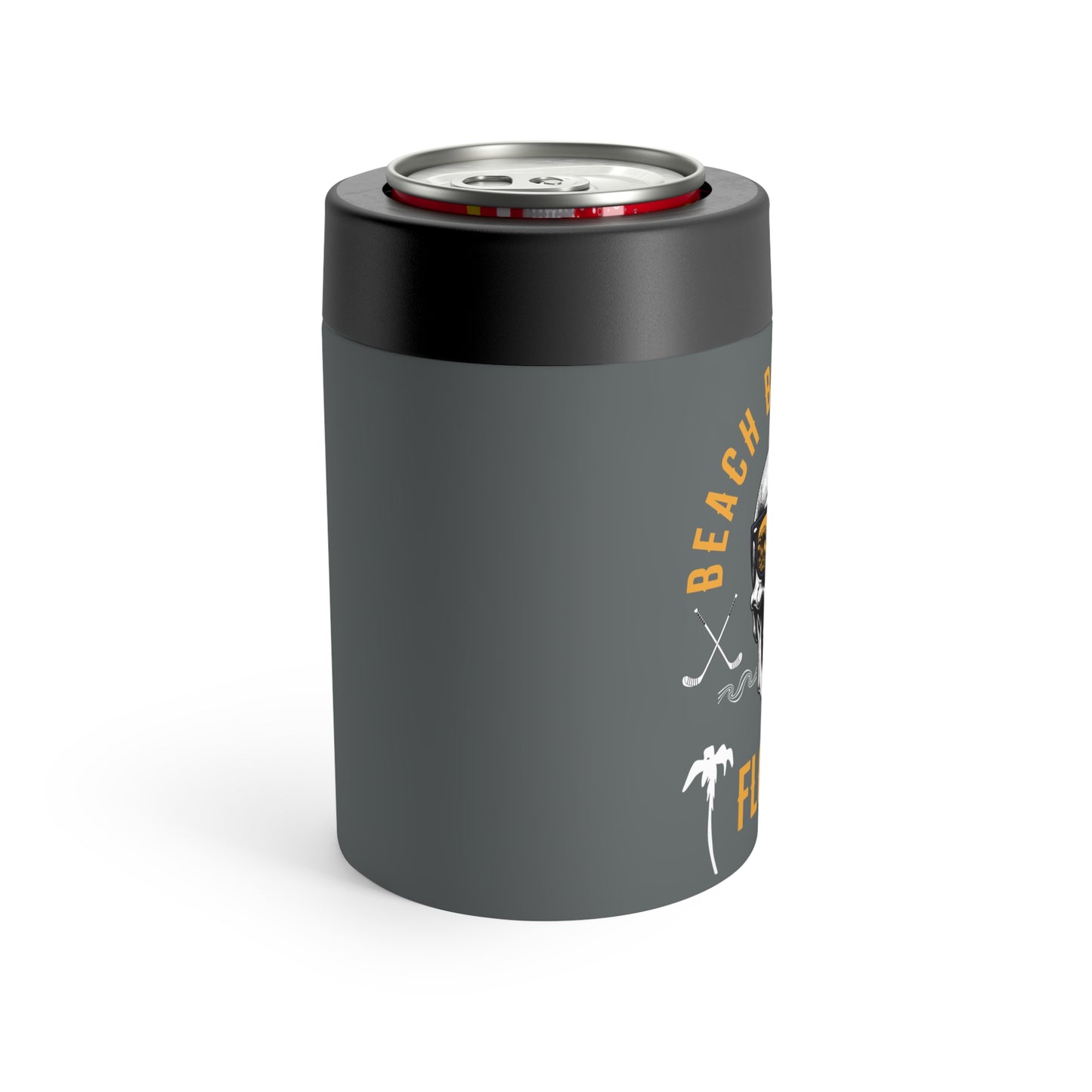 Beach Bum Hockey Can Holder, Skull Drink Insulator for Beach Lovers, Coolers, Festivals, Gifts for Hockey Fans, Florida Vibes