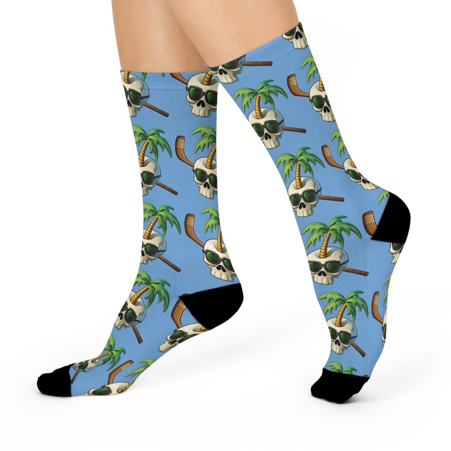 Skull and Palm Tree Cushioned Crew Socks