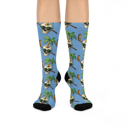 Skull and Palm Tree Cushioned Crew Socks